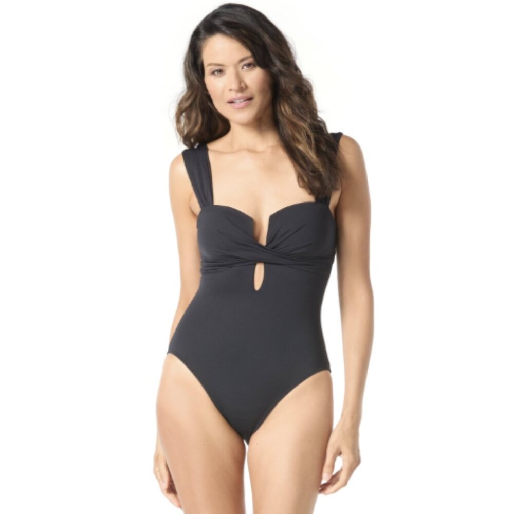 Women's Coco Contours Harmonica One Piece Swimsuit Misses 14/38C Black NWT